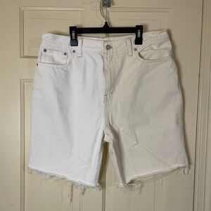 Madewell Shorts Womens Size 32 Light 2 Tone Denim 90s Straight High Rise Raw Hem